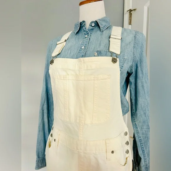 Universal Thread Off White Denim Overalls Women’s Size 10 - Picture 5 of 10